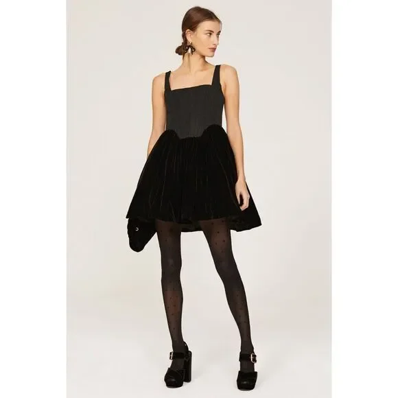 green emerald velvet dress Staud Black Wells Dress
